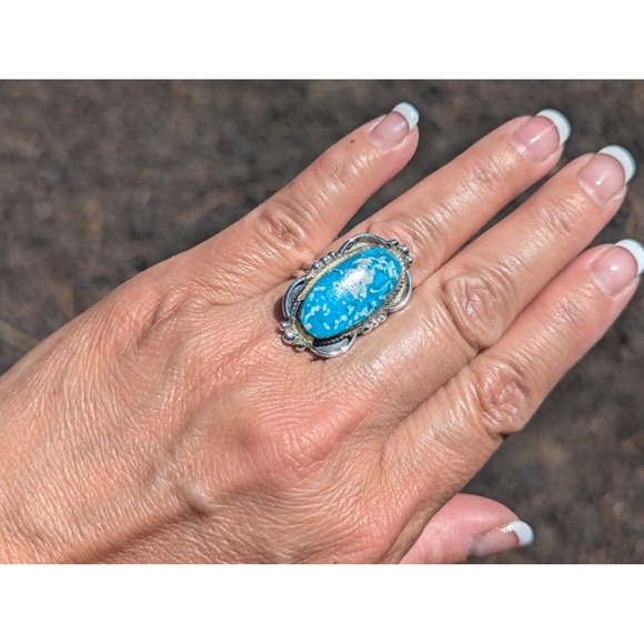 Navajo Silver Ring Handmade Native American Jewelry Turquoise‎ size 7.5 *** - Picture 8 of 10